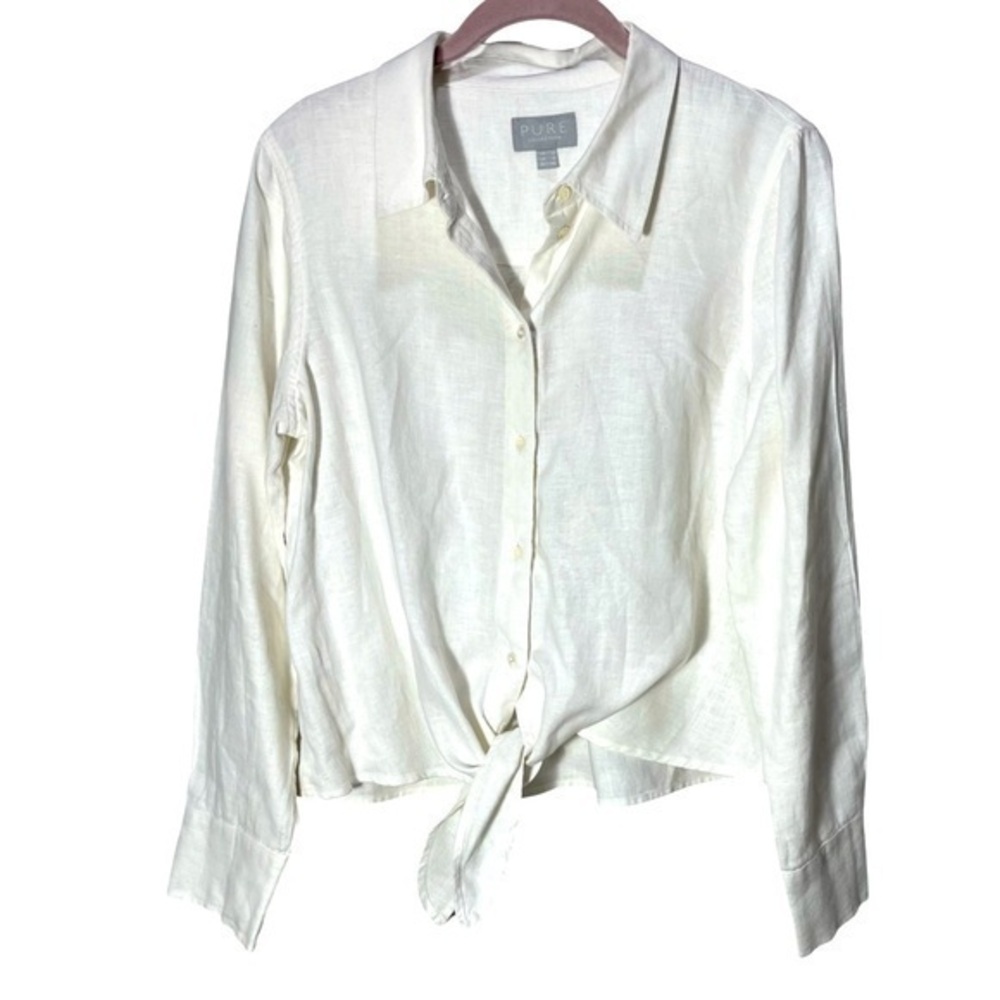 PURE Women’s Linen Button Down Shirt/Top Size S Color White